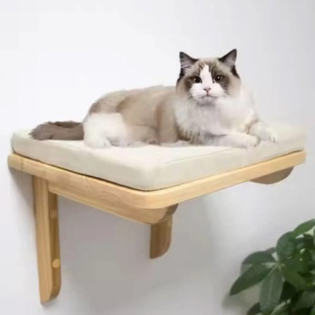 Katteklatrevegg, Katteseng, Veggmontert Kattehengekøye med Avtakbart Trekk, Hengende Katteseng i Tre, for Stue, Soverom, Balkong, etc.