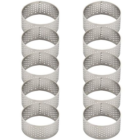 10 stk 4,5 cm runde perforerte sømløse tartformer, quicheformer, paiform, tartformer med H