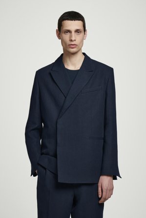 COS Männer Lockerer Doppelreihiger Leinenblazer in Blau