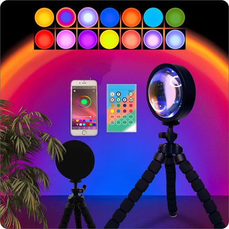 16 farver solnedgang lys projektor 360 graders rotation farve skiftende regnbue projektor lys romantisk vision LED lys med stativ solnedgang gulvlampe