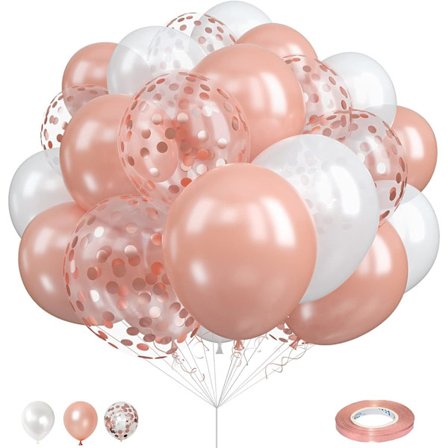 Roseguld vita ballonger 50-pack, 12 tum roseguld vita och roseguld konfettiballonger latex partyballonger
