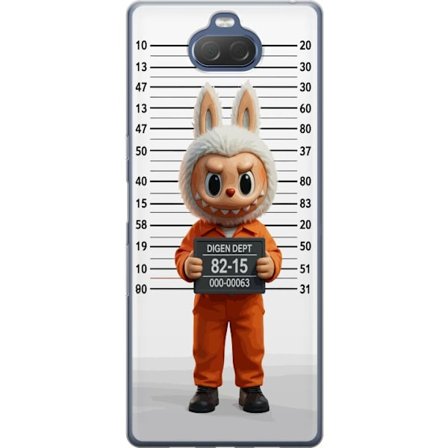 Yhteensopiva Puhelinkuori Sony Sony Xperia 10 Plus Söpö piirretty pupuhahmo vankilavaatteissa ja vankinumerolla taustana mittamerkinnät