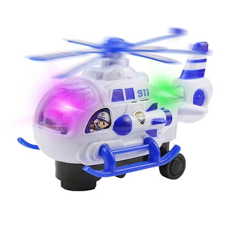 Barn Polis Helikopter Bil Leksak Med Ljus Och Musik Batteridriven Automatisk Bump And Go Fordon Bil (FMY)