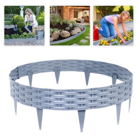 YRHOME 10 Meter Rattan Seng Kant Gressmatte Kant Hage Gjerde Rotting Seng Gjerde Sammenleggbar Grå Gjerde