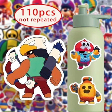 110 kpl Brawl Stars Wilderness Battle -tarroja - Vedenpitäviä, uudelleenkäytettäviä sarjakuvapelitarrroja tee-se-itse-koristeluun, puhelimeen, 
