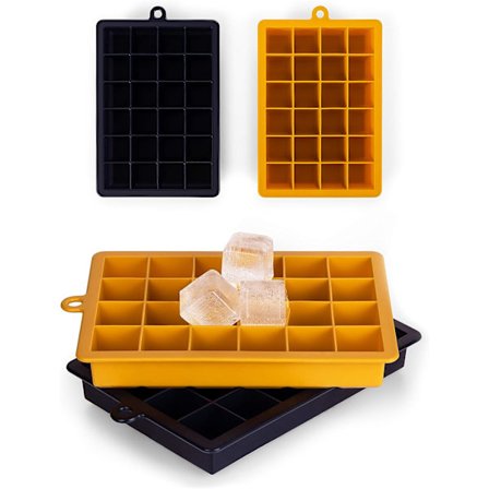Isterningbakke - 2 bakker med 24 isterninger, eller 48 isterninger - Silikone isterningbakke - BPA-fri - Sort/gul