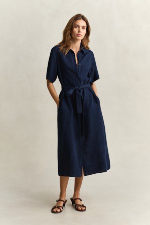 GANT Damen Hemdblusenkleid aus Leinen (40) Marineblau