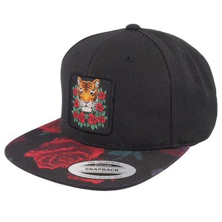 Iconic - Rood snapback Cap - Tiger & Roses Black/Red Snapback @ Hatstore