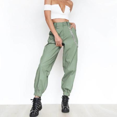 Dam Cargo Harem Byxor Fickor Byxor Byxor Med Kedja White S Green L