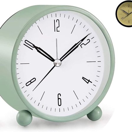 Vækkeur til sengebord, stille, ingen tikkende, batteridrevet, analog, vækkeur med