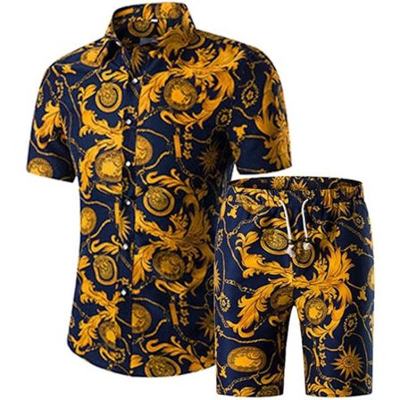 Herr 2-delat träningsset Blommig Hawaii Sweatshirt Casual Shorts