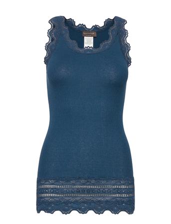 Silk Top W/ Lace T-shirts & Tops Sleeveless Blå Rosemunde*Betinget Tilbud