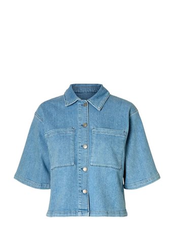 Slfanya 2/4 Short Denim Shirt Blue Selected