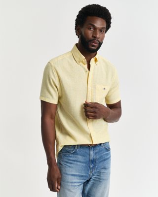 GANT - Regular fit kortermet skjorte i bomullslin til herre banana yellow