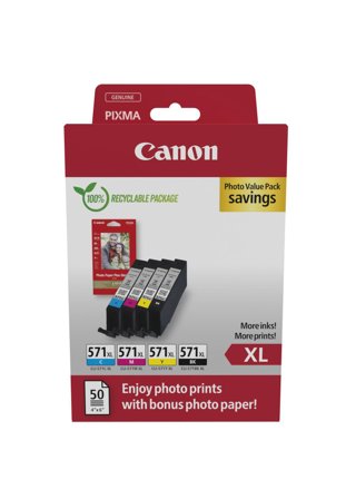 Canon CLI-571 XL C/M/Y/BK Photo Value Pack - 4-pack - Høy ytelse - svart, gul, cyan, magenta - original - blekkbeholder / papirsett
