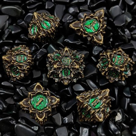 7ST/ Set metalltärningar Set tärningar GULD&GRÖN