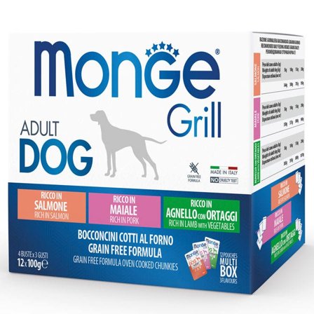 Monge Grill Adult Multibox Mix Salmone Maiale Agnello Cibo Umido