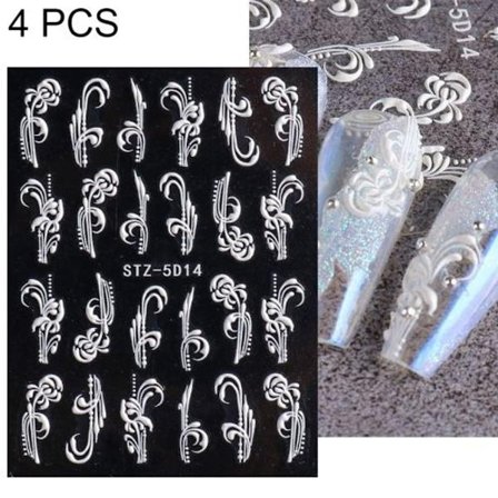 4 stk tredimensjonale utskårne 5D rosepregede neglekunst klistremerker (STZ-5D1