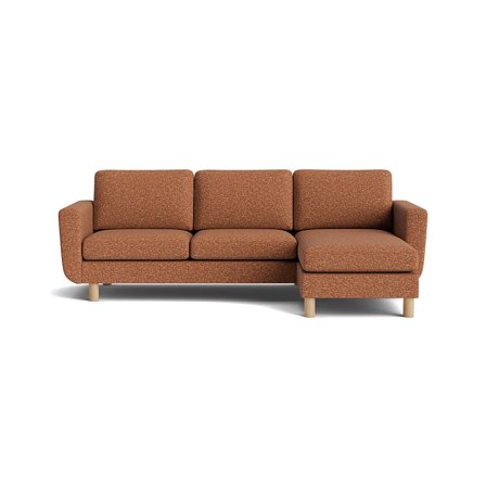 Vendbar Chaiselong Sofa i Terracotta - Smal Chaiselong med Koldskum & Massiv Eg - Puente Terracotta - 260x150x86cm - Sofa, Chaiselong