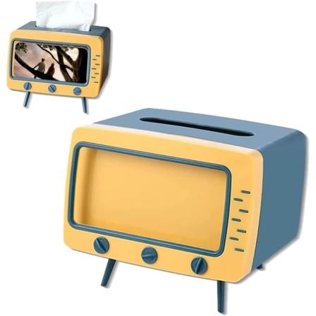 Retro-TV-muotoinen nenäliinapaketin pidike, jossa on puhelinteline, monitoiminen nenäliinapaketin pidike, keittiö, makuuhuone, toimisto, olohuone, 