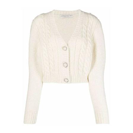 Alessandra Rich Cropped v-neck cardigan Hvid, Dame Cardigans