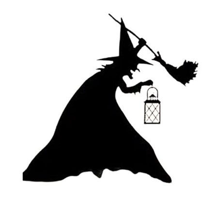 Halloween-noidan siluetti, taotut noidat, musta pata, mustan kissan pihamerkit, pelottava perhe, piha C