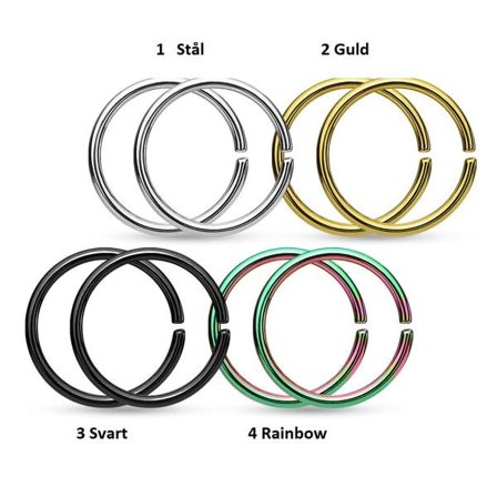 1 Par Piercing ringar i IP 316L Stål 0,8 mm tjock 10 mm Ø