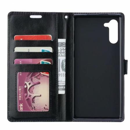 Samsung Note 10 lompakkokotelo, PU-nahka, 4 osastoa Black