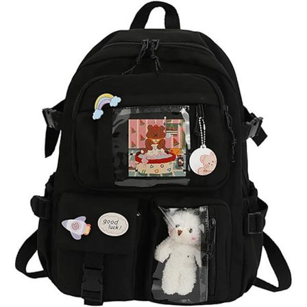 Kawaii Ryggsäck med Hänge, Söt Björn Tillbehör Ryggsäck med Stor Kapacitet för Skolan Multi Ficka Rucksack för Tonårsflickor Söta Kawaii Ryggsäckar