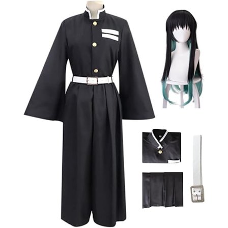 Demon Slayer Tokitou Muichirou Cosplay Puku Uniformu Kimono Puku Täysi Setti Halloween Asu Peruukilla