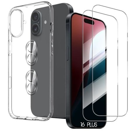 Skyddsskal - Silikon - för iPhone 16 Plus - Transparent - Flexibelt - Inkluderar 4 skydd.