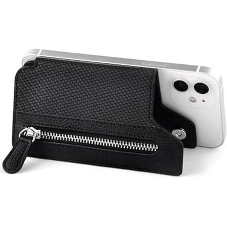 Telefonkorthållare, Multifunktionell Självhäftande Korthållare, Vegansk Läderkorthållare med Ställ, Mobiltelefonfickor för Mobiltelefon (Svart)