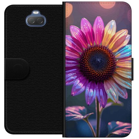 Kompatibelt Lommeboketui til Sony Xperia 10 Irideserende blomst med glitrende kronblad i rosa lilla og gull mot myk bokeh bakgrunn