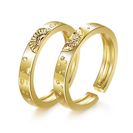 Åben Ring Stjerne Måne Ring GULD