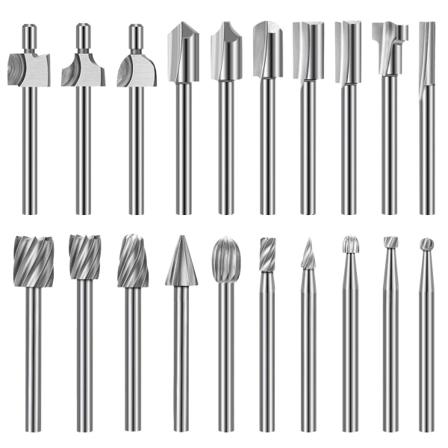Korkea kovuus kaiverrusbittisarja, 10 kpl HSS-kovametalli kaiverrusbittiä ja 10 kpl reititinbittiä 1/8" (3 mm) Sha"
