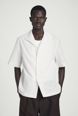 COS Men's Camp-Collar Seersucker Shirt in White