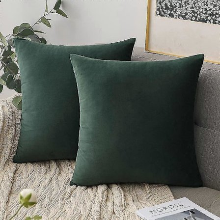 Pudebetræk, 2 grønne pudebetræk - Velour sofapude - 45 cm X 45 cm
