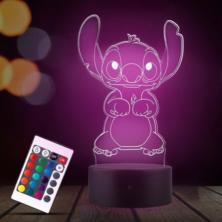 Stitch 3D LED-bordlampe, 16 farver fjernbetjening, Stitch julegave lampe, børneværelsesdekoration