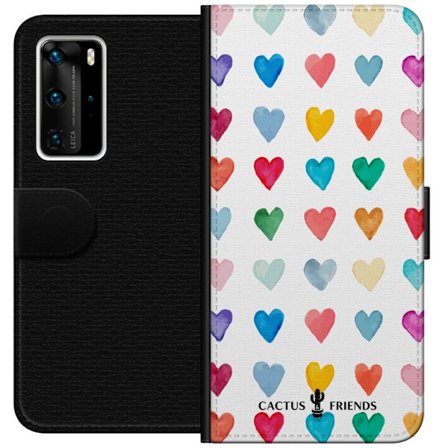 Kompatibelt Lommeboketui til Huawei Huawei P40 Pro Cactus and Friends - Watercolor Love Grid