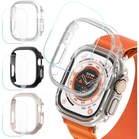 Apple Watch Ultra-etui og skærmbeskytter 49 mm, [3+3-pak] hård PC IC