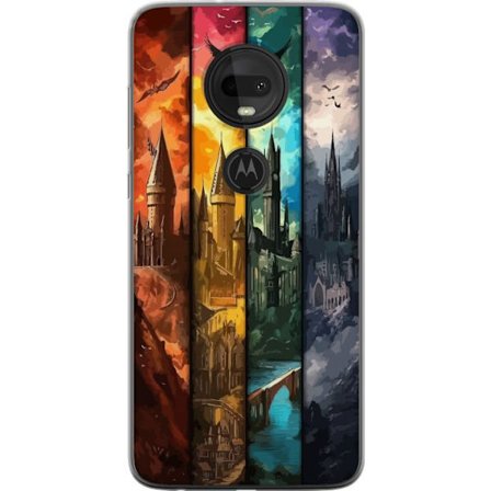 Kompatibel Mobilcover til Motorola Motorola Moto G7 Fire magiske slotte i forskellige elementfarver, episk fantasykunst med ild vand luft og mørke i