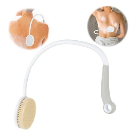 Ryggborste med långt handtag - Ergonomisk duschborste med mjuka borst - För alla kroppsdelar - Bekväm för alla grå