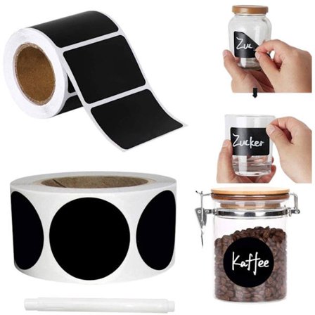 240 tarraa - Liitutaulutarrarulla - 5,5 x 3,5 cm - Sisältää valkoisen tussin - musta - vedenpitävä PVC