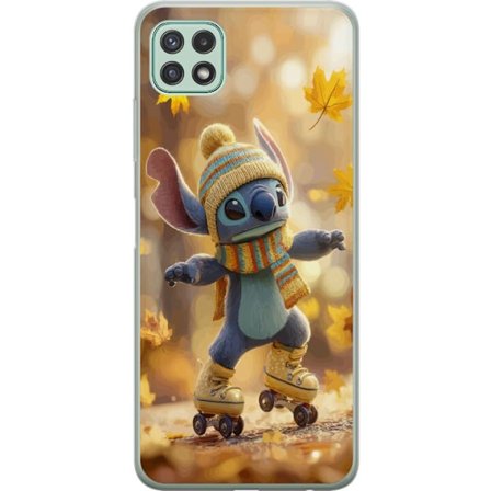 Kompatibelt Gjennomsiktig deksel til Samsung Galaxy A22 5G Høstinspirert Stitch på rulleskøyter med lue, skjerf og fallende blader varm søt illust