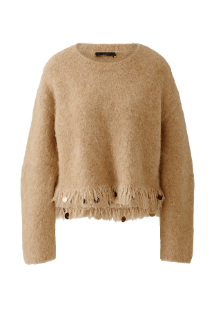 Oui Stickad tröja Överdelar Dam Beige 34