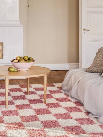 Carreaux Tapis Shaggy Chessie - Rose/Blanc Écru 200X300 Dans Un Style Moderne