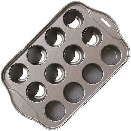 12 Mini Muffin- og Cupcakeforme, Non-Stick Bageplade med Aftagelig Bund, Perfekt til Cheesecakes og Muffins.
