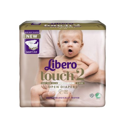 Libero Touch 2 Åpne Bleier, 3-6 kg, 32 stk.