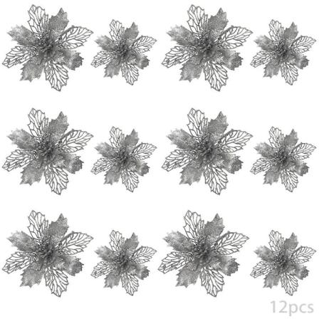 (silver)24st Christmas Glitter Julstjärna Artificiell