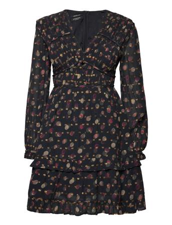 Long Sleeved Lurex Jacquard Ruffle Dress With V-Neck Kort Kjole Svart Scotch & Soda*Betinget Tilbud